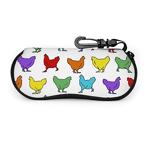 IUBBKI - Estuche blando para gafas de sol, ultraligero, con cremallera, de neopreno, con clip para cinturón, gallinas, pollo, arcoíris