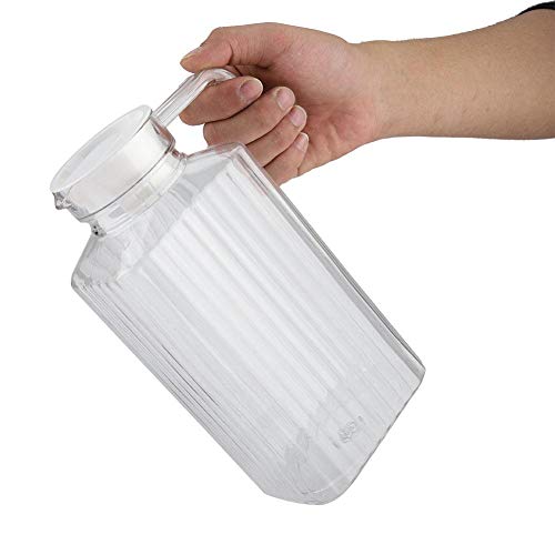 Jarra de acrílico con tapa y asa, botella de jugo a rayas acanaladas Cristalería Vaso de agua Dispensador de agua helada para uso doméstico(1800ml)