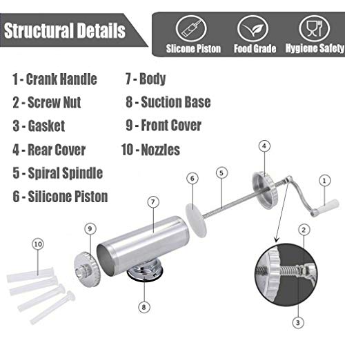 JasCherry 5.0 LB Máquina Salchichas de Acero Inoxidable - Máquina para Hacer Embutidos de Carne con Base de Succión y 3 Tubos de Rellenador - Capacidad 5LB