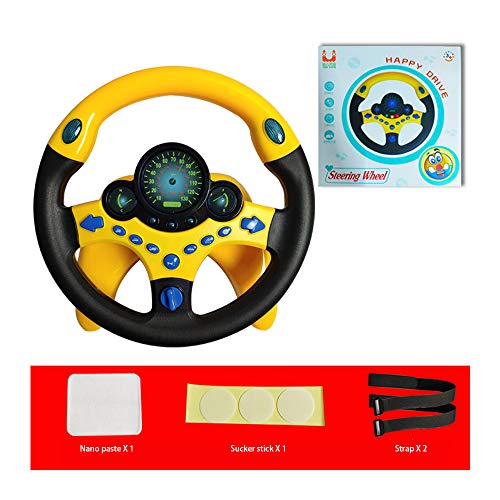 JEJA Children's Steering Wheel Toys, Controlador de conducción portátil simulado con Sonido y música Divertidos, Regalo Educativo temprano para niños pequeños/niños, Amarillo con Base