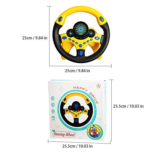 JEJA Children's Steering Wheel Toys, Controlador de conducción portátil simulado con Sonido y música Divertidos, Regalo Educativo temprano para niños pequeños/niños, Amarillo con Base