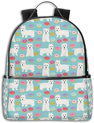 jenny-shop New Westie Donuts Terriers Mochilas de Hombro para portátil duraderas Unisex para Viajes, escuelas, Negocios