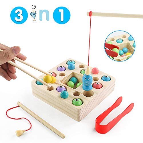 jerryvon Juego De Pescar para Niños - Juguetes Montessori Bebe Madera Peces Juguete Magnetico Infantil Juguetes Educativos Aprendizaje con Caña Preescolares Juegos Pescado Pascua para Niña 3 4 Años