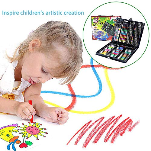 JiaHome Juego de Herramientas de Dibujo para niños, 154 Piezas Actividad Creativa Ceras Colores Lapiceros Acuarelas Rotuladores | Kit Artistico Ideal Regalar| Juego de Dibujo Pintura Moldes