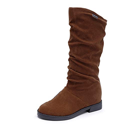 JiaMeng Mujer Botas Botas de Invierno de otoño Bota Dulce Botas de Nieve de Estilo Plano Botas de Nieve Moda Rodilla De Las Botas(marrón,EU38)