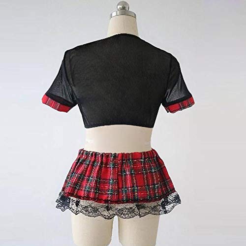 JiaMeng Mujer Picardias Disfraces Escolar Uniforme Colegiala Atractiva  Más el tamaño del Chaleco del Chaleco del Halter Sujetador de la Ropa Interior Conjunto de lencería Sexy Falda Corta