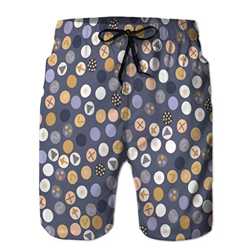 jiilwkie Pantalones Cortos de Playa para Hombre Pantalones Cortos de Tabla Troncos de baño Transpirables Patrón sin Costuras de Lunares diminutos geométricos Brillantes M