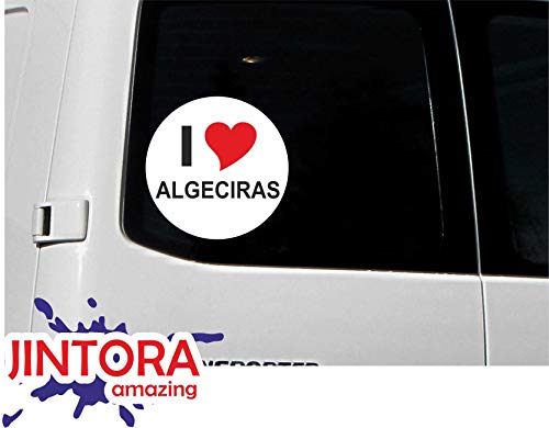 JINTORA - Adesivo/adesivo Auto I Love Heart - I Love ALGECIRAS - JDM/Die Cut/OEM - Lunotto posteriore - Auto - portatile - esterno, Rotondo, misura: 80mm