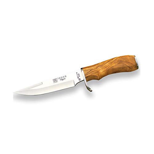 Joker Cuchillo de Caza Tigre CO38, Hoja MOVA de 14,5 cm, puño de Olivo, Funda de Cuero marrón, Herramienta de Pesca, Caza, Camping y Senderismo