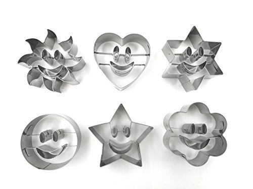 JOKUMO Juego de Sonrisas de Cortadores de Galleta - 6 Piezas de Acero Inoxidable de Alto grado 430 - Círculo, Sol, Flor, Hexágono, Estrella y Corazón