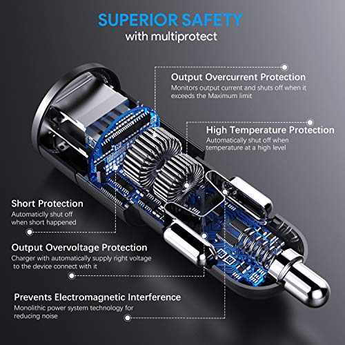 JOOMFEEN USB Tipo C Cargador de Coche,Quick Charge 3.0+2.4A 30W Carga Rapida Doble Puertos USB Adaptador cargador de coche con Cable USB C para Samsung Galaxy S10E/S9/S8/Note 8,LG G6,Huawei P20/Mate10