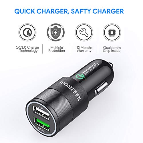 JOOMFEEN USB Tipo C Cargador de Coche,Quick Charge 3.0+2.4A 30W Carga Rapida Doble Puertos USB Adaptador cargador de coche con Cable USB C para Samsung Galaxy S10E/S9/S8/Note 8,LG G6,Huawei P20/Mate10