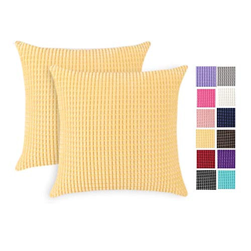 JOTOM Funda de Almohada para Cojín Pana de Maíz Cuadradas,Decorativas para Sofa,Cama,Silla 45 x 45 cm (Gránulo-Amarillo Anaranjado, 45x45cm,2 Piezas)