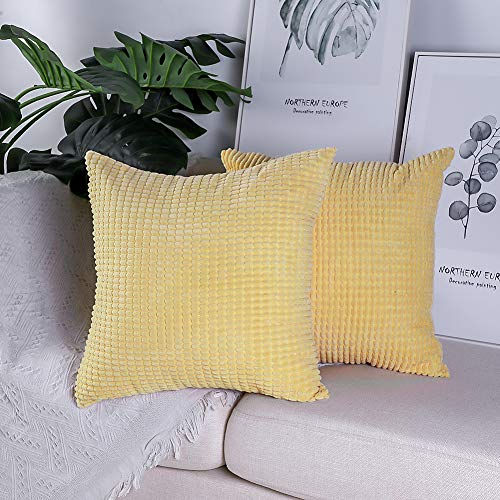 JOTOM Funda de Almohada para Cojín Pana de Maíz Cuadradas,Decorativas para Sofa,Cama,Silla 45 x 45 cm (Gránulo-Amarillo Anaranjado, 45x45cm,2 Piezas)