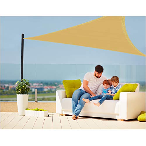 Joyards Toldo Vela de Sombra Triangular 3.6 Metros Transpirable Color Arena | Se instala fácil en fachada Exterior, terrazas, jardín, pérgola, Patio o balcón | Toldo Completo: 3 Cuerdas 1,5m y Manual