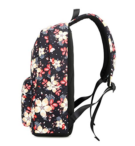 Joymoze Bolso para Libros Resistente al Agua para Niña Adolescente con Bolsa de Almuerzo y Estuche Flor roja