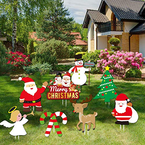 JoyTplay 8 Piezas Decoración para Navidad,Merry Christmas Yard Sign,Decoraciones de Patio de Navidad para decoración de Exteriores de jardín de césped de Vacaciones