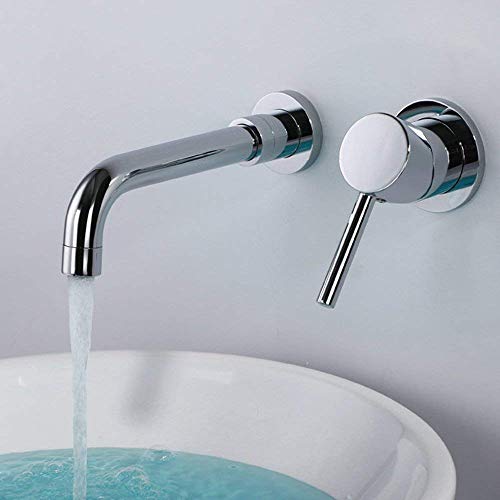 JRUIA Chrome 2 hoyos montados en la pared Grifos de lavabo Grifo mezclador monomando para lavabo Giratorio de 360 grados Grifo de baño 192 mm caño