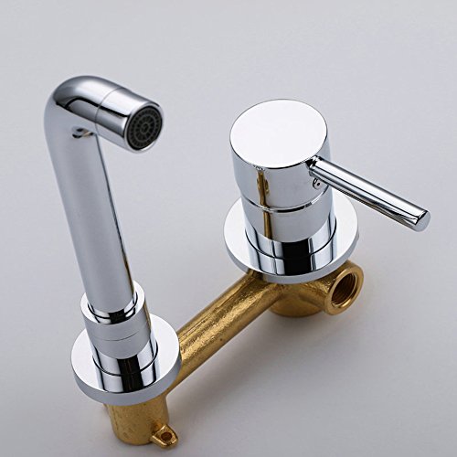 JRUIA Chrome 2 hoyos montados en la pared Grifos de lavabo Grifo mezclador monomando para lavabo Giratorio de 360 grados Grifo de baño 192 mm caño