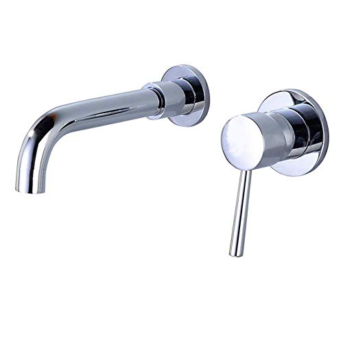 JRUIA Chrome 2 hoyos montados en la pared Grifos de lavabo Grifo mezclador monomando para lavabo Giratorio de 360 grados Grifo de baño 192 mm caño