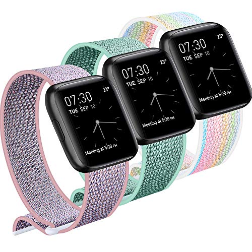 JUCC 3 Pack Correas Compatible con Apple Watch 44mm 42mm 38mm 40mm,Pulseras de Repuesto de Nylon Correa para iWatch Series 5 4 3 2 1,Mujer y Hombre (42mm/44mm,Rosa Sand/Verde océano/Vistoso)