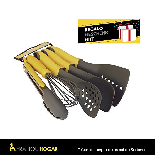 Juego de 3 sartenes de Aluminio Fundido con 2 Mangos Desmontables + Juego de Herramientas de Cocina de Regalo