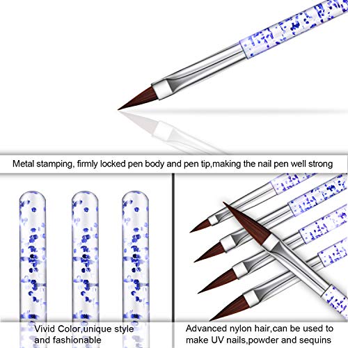 Juego de 5 pinceles para uñas de gel UV con purpurina acrílica, diseño de cristales azules