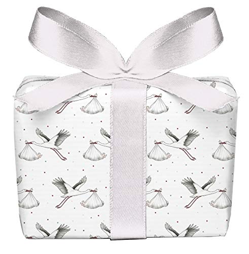 Juego de 5 unidades: 5 hojas de papel de regalo para nacimiento con bebé blanco • Embalaje regalos para nacimiento bautizo felicitación • Formato: 50 x 70 cm