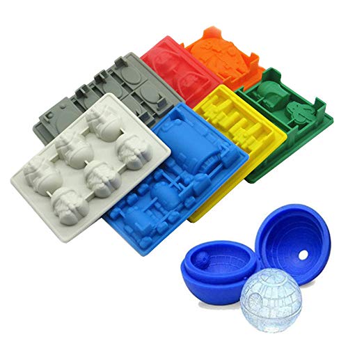 Juego de 8 moldes de silicona para hielo Star Wars: Stormtrooper, Darth Vader, X-Wing Fighter, Millennium Falcon, R2-D2, Han Solo, Boba Fett, y Death Star