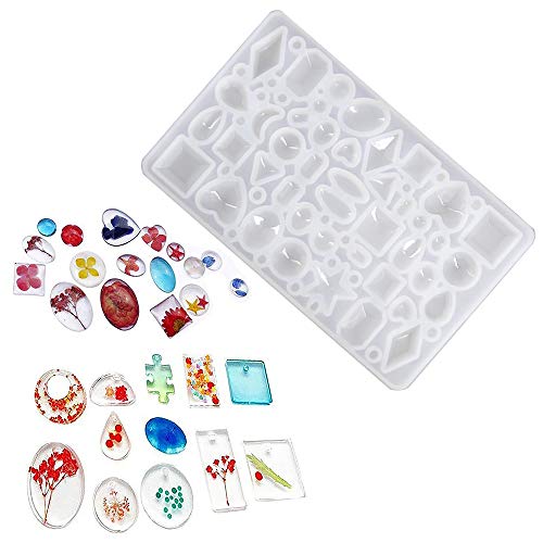 Juego de 94 moldes de resina y herramientas, kit de fabricación de joyas moldes de resina de silicona con taladro y bolsa de resina epoxi Kit kits de resina para principiantes