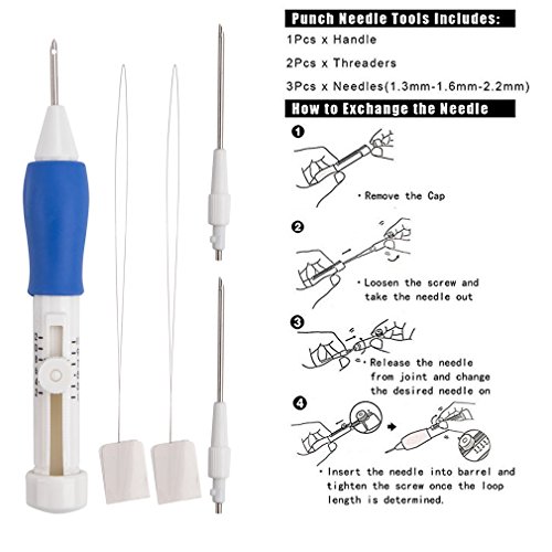 Juego de agujas de bordado y punzón para punzón de bolígrafo, parches de bordado/patrones y tijeras, juego de regalo, juego de principiantes de agujas de bordado, incluye 100 madejas de colores
