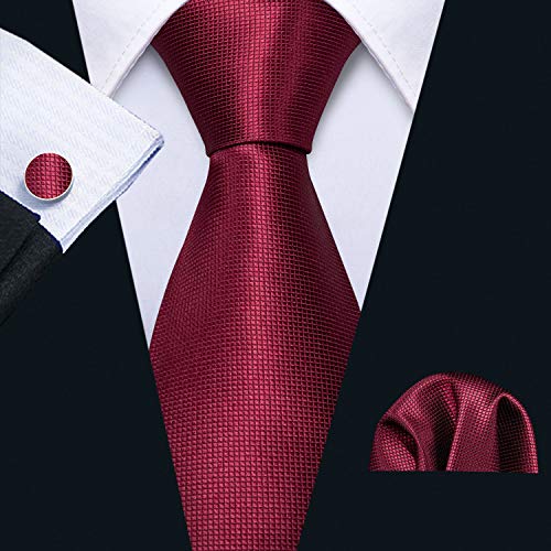 Juego de corbata, gemelos y pañuelo formal de Barry Wang Rojo granate Talla única