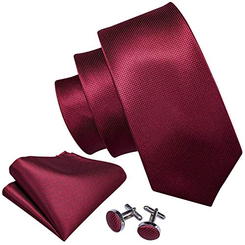 Juego de corbata, gemelos y pañuelo formal de Barry Wang Rojo granate Talla única