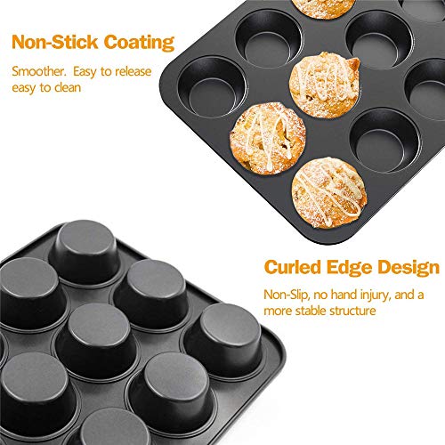 Juego De Moldes Para Muffins, Utensilios Para Hornear, Molde Antiadherente Para Hornear Cupcakes, Moldes Para Muffins De Acero Al Carbono De Alta Resistencia, 2 Paquetes,Negro