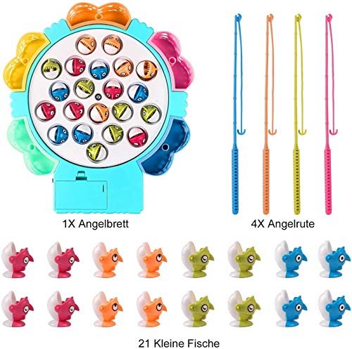 Juguete de Pescar Mesa, Juego Pescar Peces, Juegos de Mesa de Pesca Musical con 5 Cañas de Pescar 21pcs Peces, Double Juego, Juegos de Mesa para Niños para Niños Niñas (Apoyo mudo en el juego)