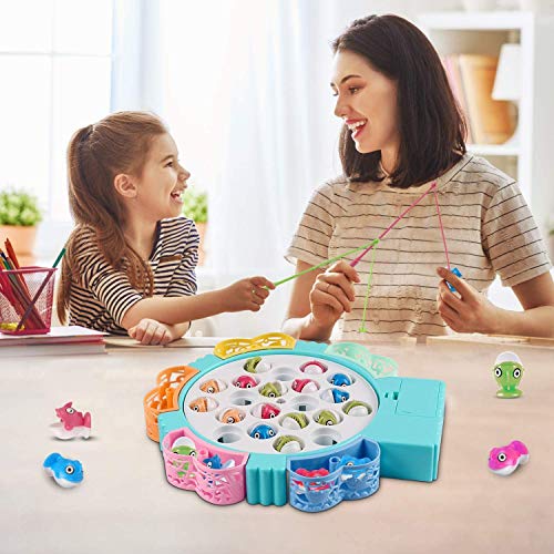 Juguete de Pescar Mesa, Juego Pescar Peces, Juegos de Mesa de Pesca Musical con 5 Cañas de Pescar 21pcs Peces, Double Juego, Juegos de Mesa para Niños para Niños Niñas (Apoyo mudo en el juego)