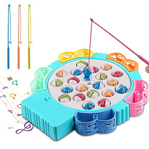 Juguete de Pescar Mesa, Juego Pescar Peces, Juegos de Mesa de Pesca Musical con 5 Cañas de Pescar 21pcs Peces, Double Juego, Juegos de Mesa para Niños para Niños Niñas (Apoyo mudo en el juego)