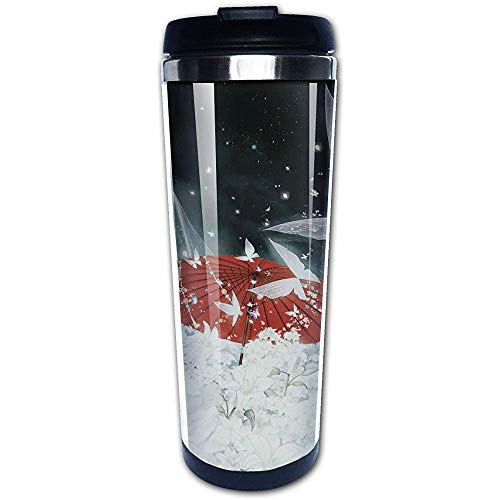 JULOE 400ML Taza de café Vaso Taza Forro de Acero Inoxidable, Paraguas de Nieve Impresión de Arte asiático Taza de Viaje Botellas de Agua Termo portátil Frasco de vacío