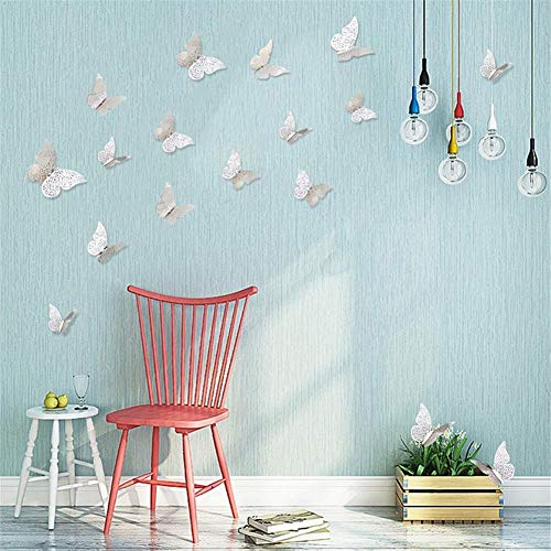 JUN-H 36 Piezas Adhesivos de Decoraciones de Mariposas en 3D Adhesivos de Arte de Pared de Bricolaje Decoración para Calcomanías para el Hogar Murales de Papel Decorativo (Estilo Plateado)