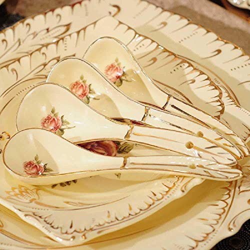 JYYA Cuchara de Sopa de Porcelana de Hueso Caña de gres Cucharas de medición para Hornear para la Cena de Todos los días Cena Fiesta Decoración del hogar Restaurantes Cuchara de Rosa