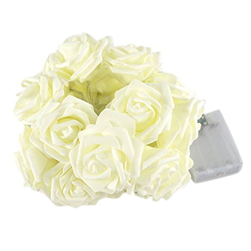 JZK 2M guirnalda de luces LED rosas flores luces cadena de pilas para decoración San Valentín bodas comuniones navidad fiestas, blanco cálido