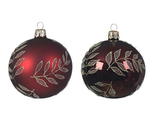 Kaeming - Juego de 2 Bolas para árbol de Navidad (Cristal, 8 cm), Color Rojo Oscuro
