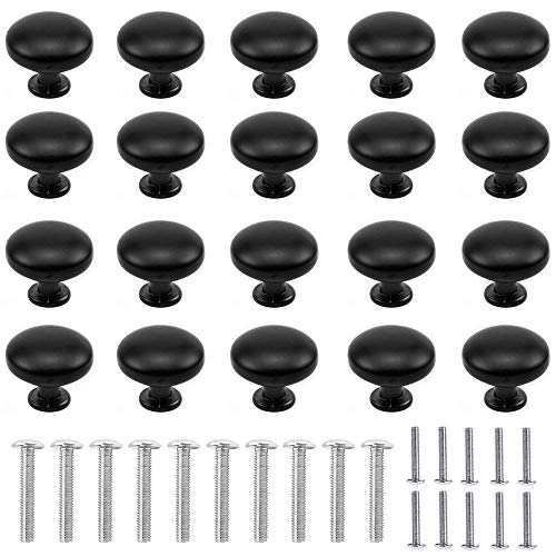 KAILEE 20pcs Pomos Armario Negro 30mm Pomos y Tiradores de Muebles Tiradores para Cajones con Tornillo para Puertas Armarios de Cocina Cajones Gabinetes - un Solo Agujero