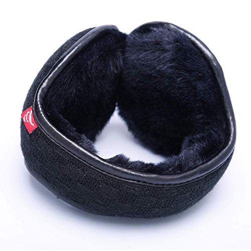 KAILH Invierno Orejeras para Hombre y Mujer, Plegable Tamaño Ajustable, Cálido Tejido De Punto Cubierta Orejeras De Peluche Suave Para El Exterior, Negro 1