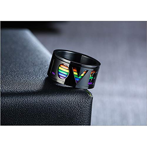 KAR Orgullo del Arco Iris LGBT Anillo, Anillo Spinner Negro de la Alianza de Boda Gay del Arco Iris Hombres Huecos Amor Brillante Acero Inoxidable giratoria liberar el estrés