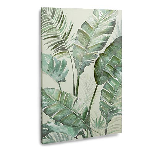 Kave Home - Lienzo Dandi Verde Rectangular 90 x 60 cm con Dibujo Tropical Impreso sobre pergamino de Papel