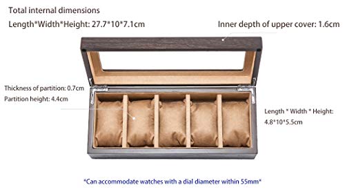 KCSds Tragaluz de Cristal Caja de Madera del Reloj del Reloj mecánico 5 Ranuras Cajas exhibición de la joyería Caja de Almacenamiento de Pulsera Madera Estuches de Almacenamiento