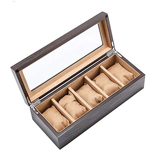 KCSds Tragaluz de Cristal Caja de Madera del Reloj del Reloj mecánico 5 Ranuras Cajas exhibición de la joyería Caja de Almacenamiento de Pulsera Madera Estuches de Almacenamiento