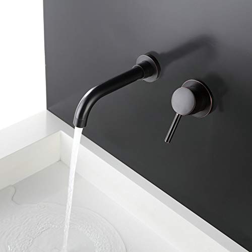 Kelelife Grifo para Lavabo de Pared para Baño y Cocina, Negro Mate