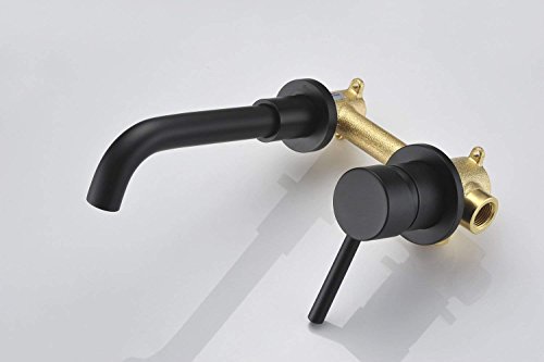 Kelelife Grifo para Lavabo de Pared para Baño y Cocina, Negro Mate